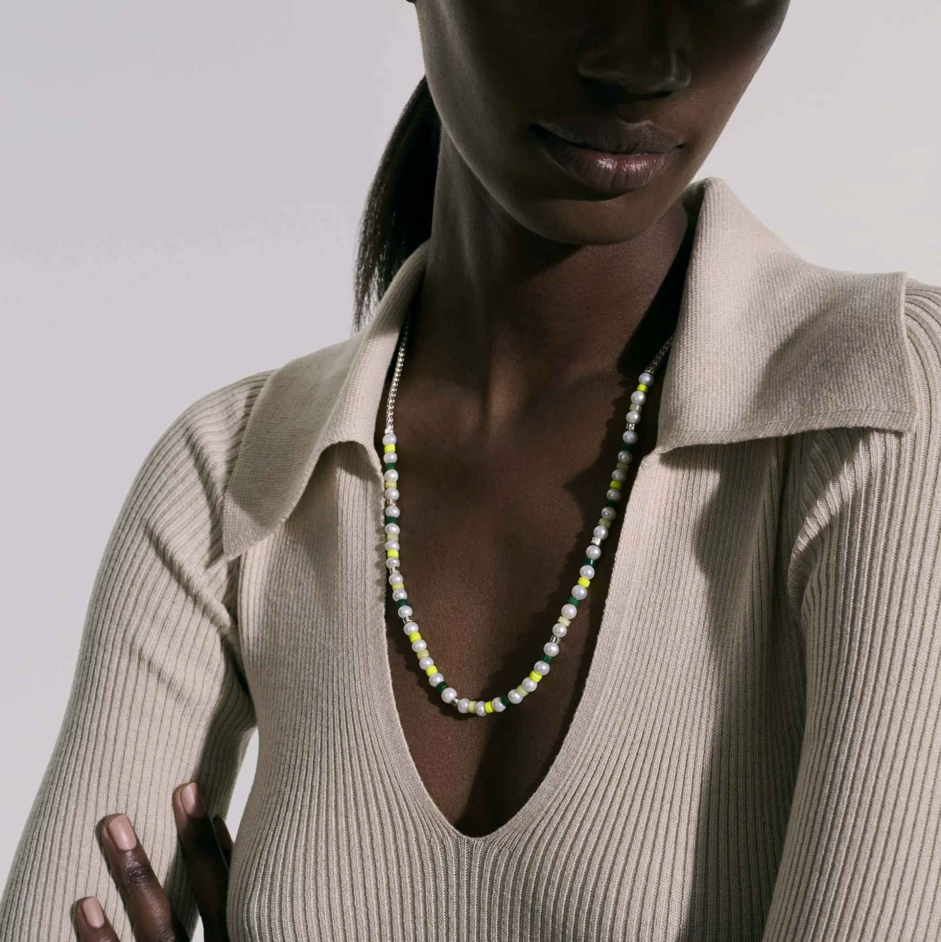 Women John Hardy Beads^Colorblock Necklace, Silver, Gemstones, Pearl