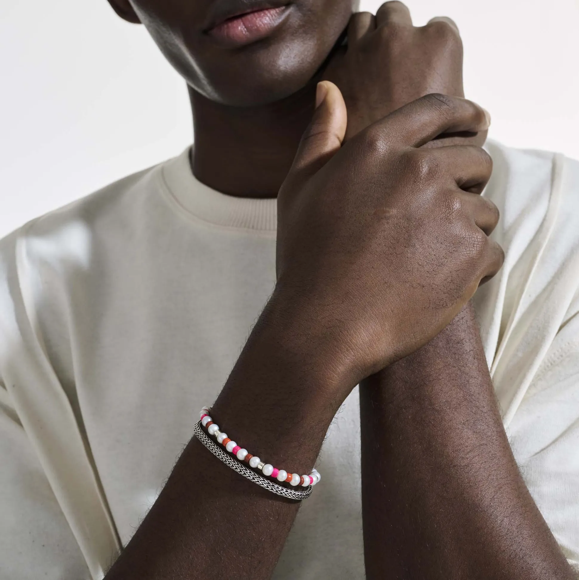 Men John Hardy Beads^Colorblock Wrap, Silver, Gemstones, Pearl