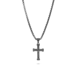 Men John Hardy Tags & Pendants^Cross Pendant Necklace, Dark Silver, Diamonds