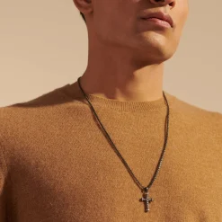 Men John Hardy Tags & Pendants^Cross Pendant Necklace, Dark Silver, Diamonds