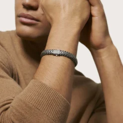 Men John Hardy Chains^Icon Flat Bracelet, Dark Silver, 11Mm