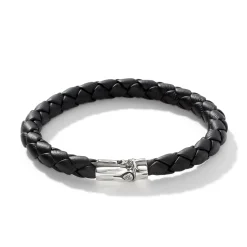 Men John Hardy Leather, Cord & Rubber^Leather Bamboo Station Bracelet, Silver