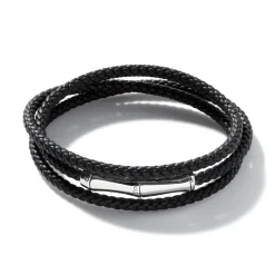Men John Hardy Leather, Cord & Rubber^Leather Bamboo Triple Wrap, Sterling Silver