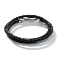 Men John Hardy Leather, Cord & Rubber^Leather Bamboo Triple Wrap, Sterling Silver