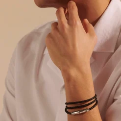 Men John Hardy Leather, Cord & Rubber^Leather Bamboo Triple Wrap, Sterling Silver