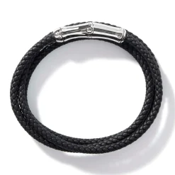 Men John Hardy Leather, Cord & Rubber^Leather Bamboo Triple Wrap, Sterling Silver