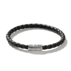 Men John Hardy Leather, Cord & Rubber^Leather Bracelet, Sterling Silver