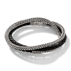 Men John Hardy Leather, Cord & Rubber^Leather Chain Triple Wrap, Sterling Silver