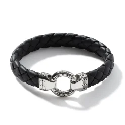 Men John Hardy Leather, Cord & Rubber^Leather Keyring Bracelet, Sterling Silver