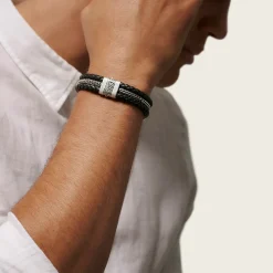 Men John Hardy Leather, Cord & Rubber^Leather Triple Row Bracelet, Sterling Silver