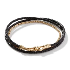 Men John Hardy Leather, Cord & Rubber^Leather Triple Wrap, Gold