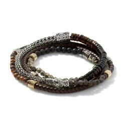Men John Hardy Beads^Multi Wrap, Gold, Silver, Gemstone, Leather
