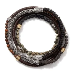 Men John Hardy Beads^Multi Wrap, Gold, Silver, Gemstone, Leather