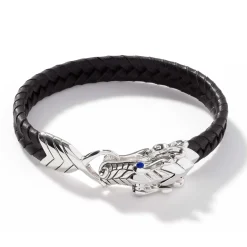 Men John Hardy Leather, Cord & Rubber^Naga Bracelet In Leather, Sterling Silver