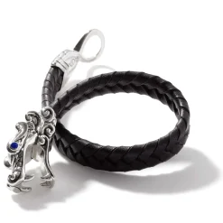 Men John Hardy Leather, Cord & Rubber^Naga Bracelet In Leather, Sterling Silver