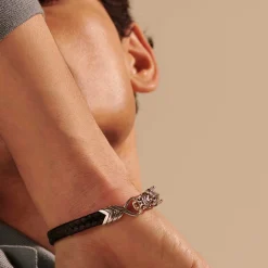 Men John Hardy Leather, Cord & Rubber^Naga Bracelet In Leather, Sterling Silver