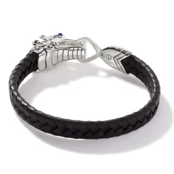 Men John Hardy Leather, Cord & Rubber^Naga Bracelet In Leather, Sterling Silver