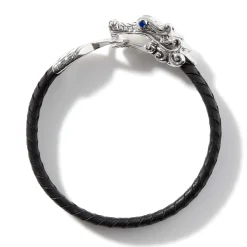 Men John Hardy Leather, Cord & Rubber^Naga Bracelet In Leather, Sterling Silver