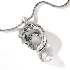 Women John Hardy Pendants^Naga Necklace, Silver, Diamonds, Pearl