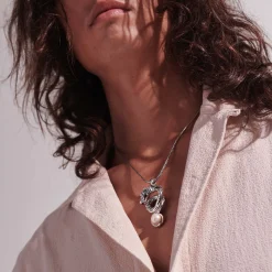 Women John Hardy Pendants^Naga Necklace, Silver, Diamonds, Pearl