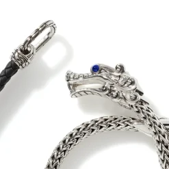 Men John Hardy Leather, Cord & Rubber^Naga Wrap , Sterling Silver, Leather, 6.5Mm