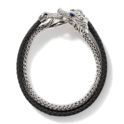 Men John Hardy Leather, Cord & Rubber^Naga Wrap , Sterling Silver, Leather, 6.5Mm