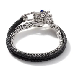 Men John Hardy Leather, Cord & Rubber^Naga Wrap , Sterling Silver, Leather, 6.5Mm