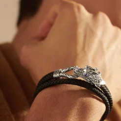 Men John Hardy Leather, Cord & Rubber^Naga Wrap, Leather, Silver, 8Mm