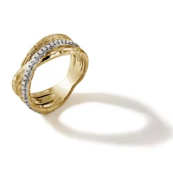 Women John Hardy Bands^Palu Crossover Ring, Gold, Diamonds