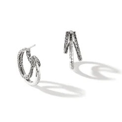 Women John Hardy Statement^Palu J Hoop Earring, Sterling Silver, Pave