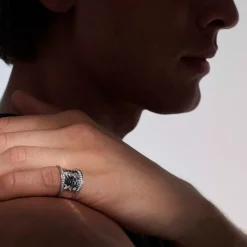 Women John Hardy Statement^Palu Saddle Ring, Sterling Silver, Diamonds