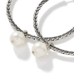 Women John Hardy Statement^Pearl Drop Hoop Earring, Sterling Silver
