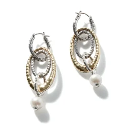 Women John Hardy Statement^Pearl Palu Drop Link Earring, Silver, Gold