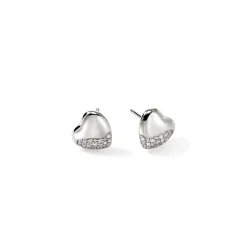 Women John Hardy Studs^Pebble Heart Stud Earring, Silver, Diamonds