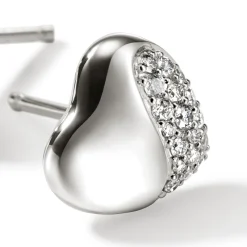 Women John Hardy Studs^Pebble Heart Stud Earring, Silver, Diamonds