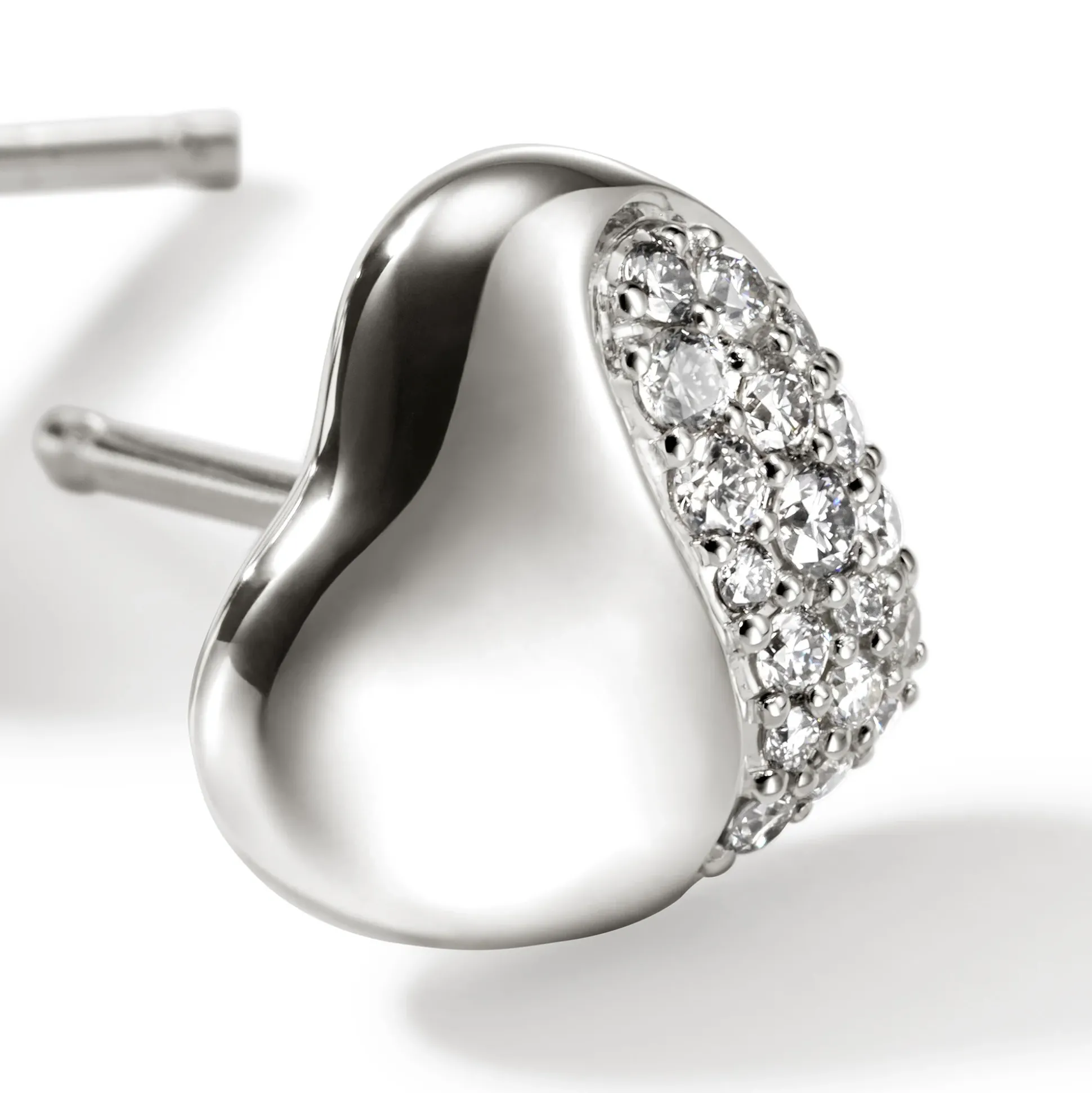 Women John Hardy Studs^Pebble Heart Stud Earring, Silver, Diamonds