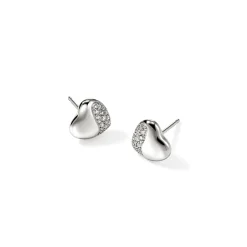 Women John Hardy Studs^Pebble Heart Stud Earring, Silver, Diamonds
