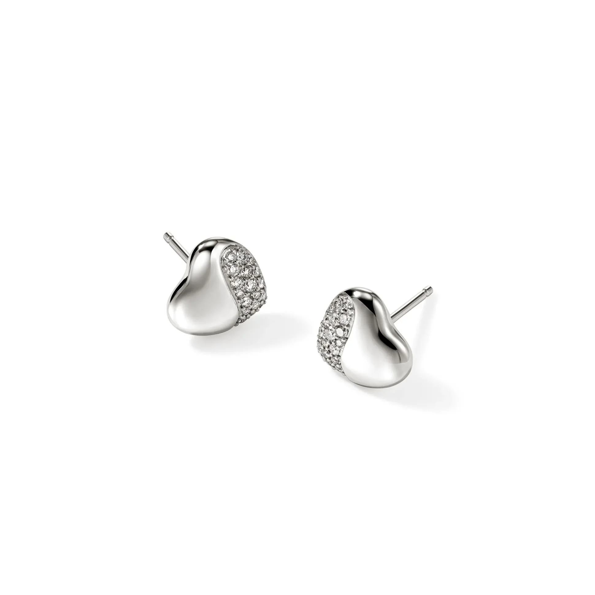 Women John Hardy Studs^Pebble Heart Stud Earring, Silver, Diamonds