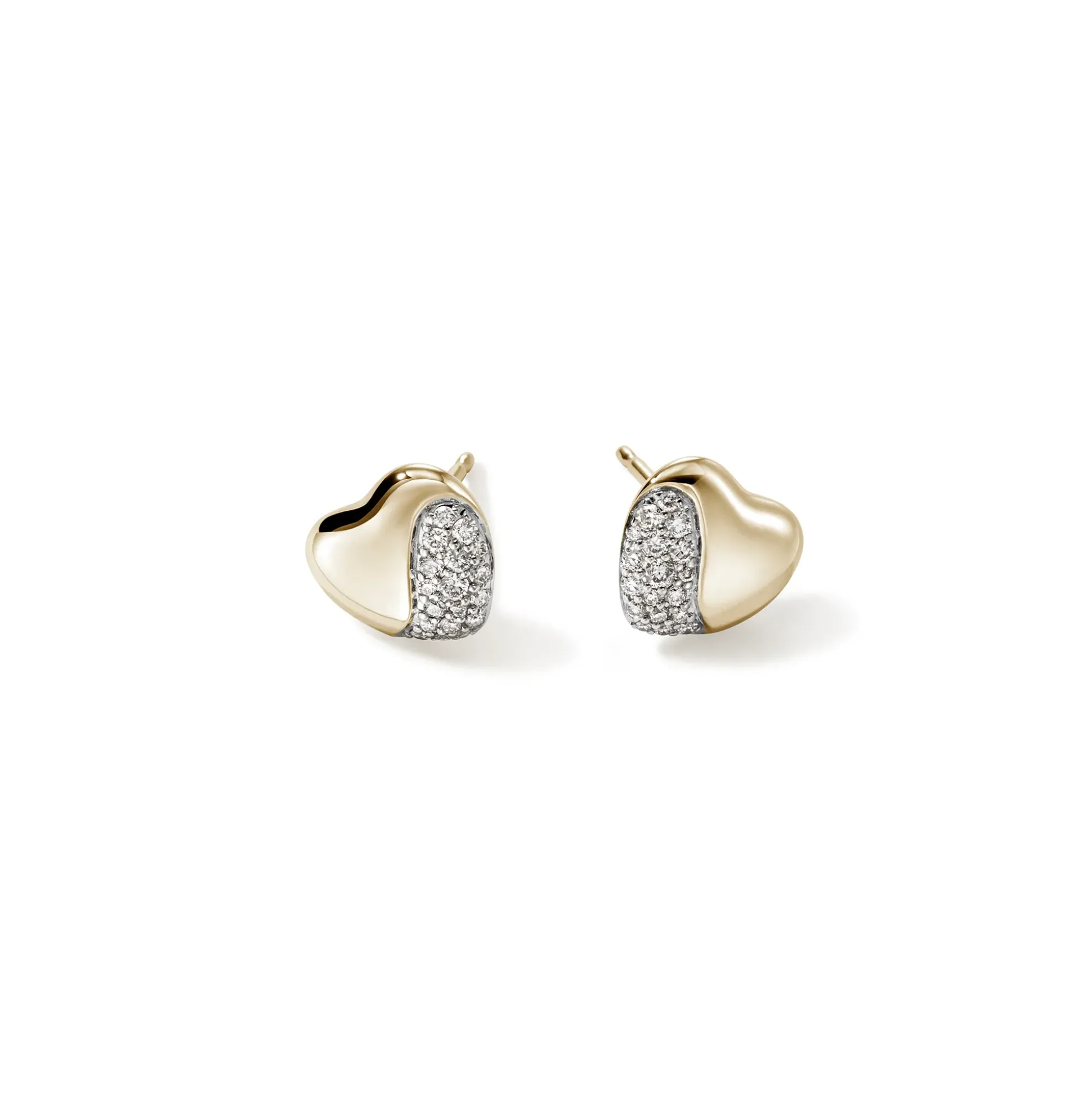 Women John Hardy Studs^Pebble Heart Stud Earring, Silver, Diamonds