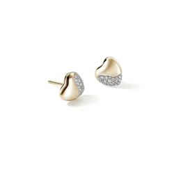 Women John Hardy Studs^Pebble Heart Stud Earring, Silver, Diamonds