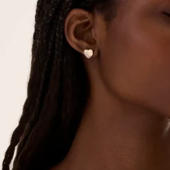 Women John Hardy Studs^Pebble Heart Stud Earring, Silver, Diamonds