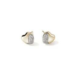 Women John Hardy Studs^Pebble Heart Stud Earring, Gold, Diamonds