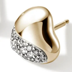 Women John Hardy Studs^Pebble Heart Stud Earring, Gold, Diamonds
