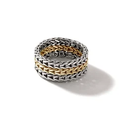 Women John Hardy Soft^Rata Chain Ring, Silver, Gold, Wide