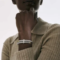 Men John Hardy Cuffs^Spear Flex Cuff, Dark Silver, Diamonds