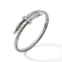 Men John Hardy Cuffs^Spear Flex Cuff, Dark Silver, Diamonds