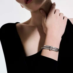 Men John Hardy Cuffs^Spear Flex Cuff, Dark Silver, Diamonds