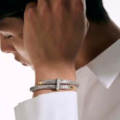 Men John Hardy Cuffs^Spear Flex Cuff, Sterling Silver, Diamonds