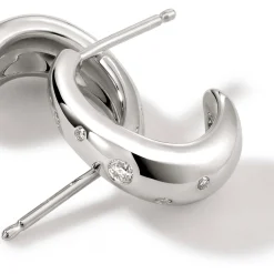 Women John Hardy Statement^Surf J Hoop Earring, Silver, Diamonds, Small