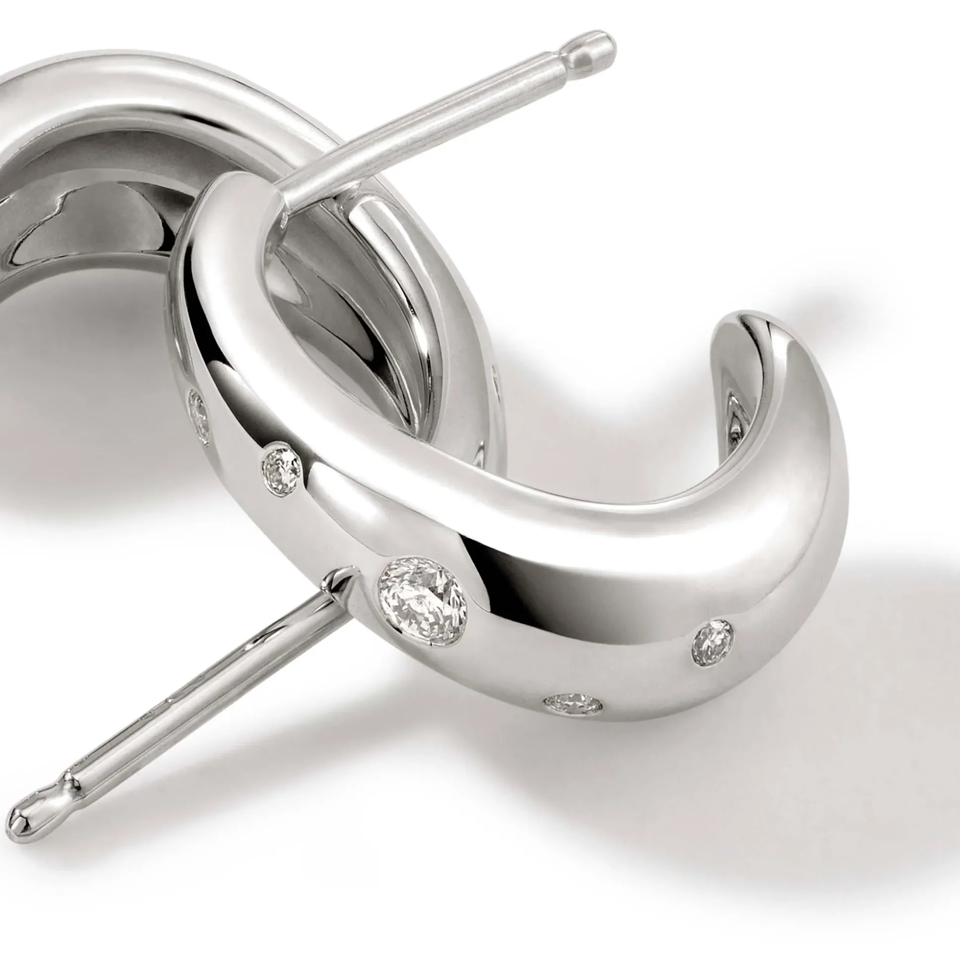 Women John Hardy Statement^Surf J Hoop Earring, Silver, Diamonds, Small